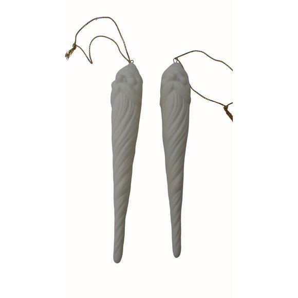 Santa Claus Icicle Christmas Ornaments Ceramic White Set of 2 - Picture 5 of 6